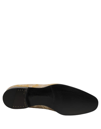 Dolce & Gabbana Gold Floral Print Jacquard Men Loafers Shoes