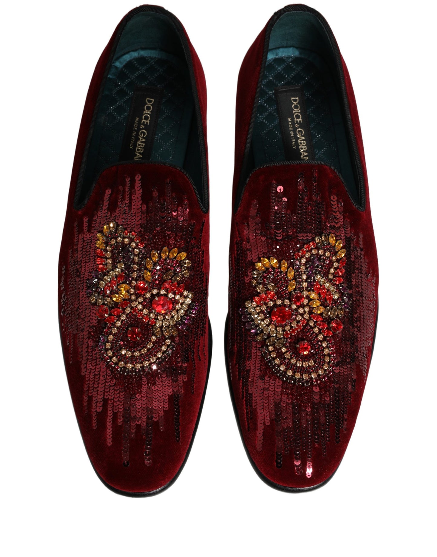 Dolce & Gabbana Maroon Sequin Gemstone Dress Loafers Shoes