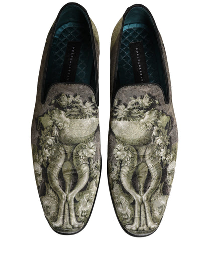 Dolce & Gabbana Brown Baroque Print Slip On Loafers Shoes