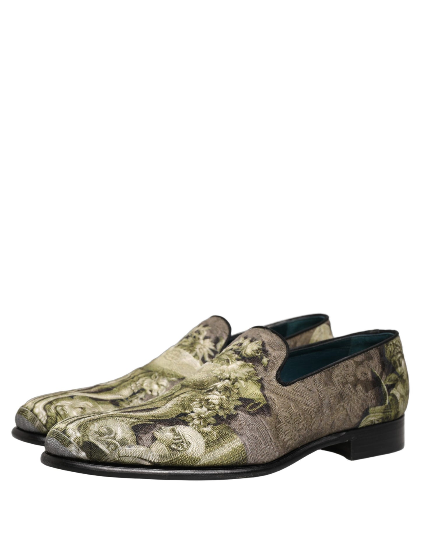 Dolce & Gabbana Brown Baroque Print Slip On Loafers Shoes