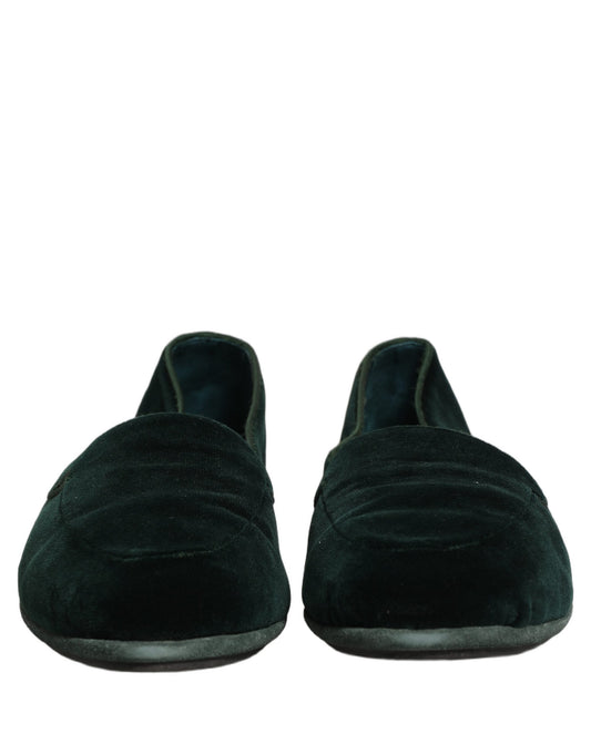 Dolce & Gabbana Green Velvet Slip On Men Flats Loafers Shoes