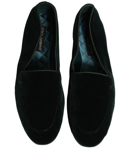 Dolce & Gabbana Green Velvet Slip On Men Flats Loafers Shoes