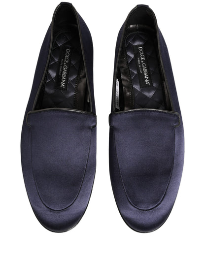 Dolce & Gabbana Blue Satin Logo Slip On Flats Loafers Shoes