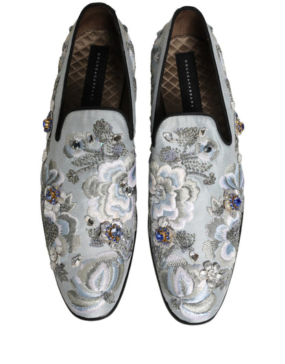 Dolce & Gabbana White Floral Embellished Men Loafers  Shoes
