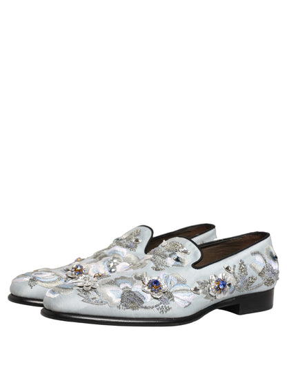 Dolce & Gabbana White Floral Embellished Men Loafers  Shoes