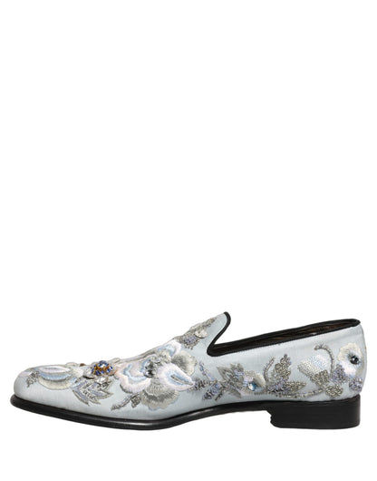 Dolce & Gabbana White Floral Embellished Men Loafers  Shoes