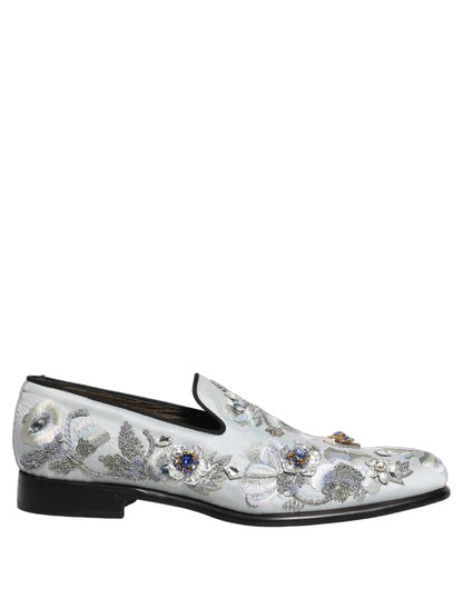 Dolce & Gabbana White Floral Embellished Men Loafers  Shoes
