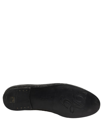 Dolce & Gabbana Black Crystal Embellished Men Loafers Shoes