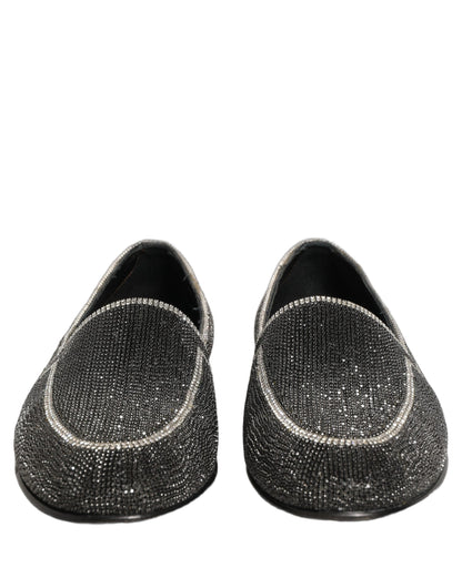 Dolce & Gabbana Black Crystal Embellished Men Loafers Shoes