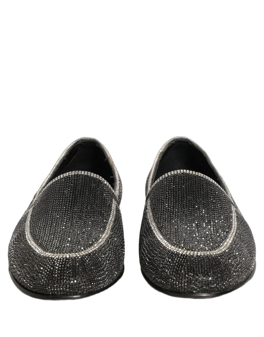 Dolce & Gabbana Black Crystal Embellished Men Loafers Shoes