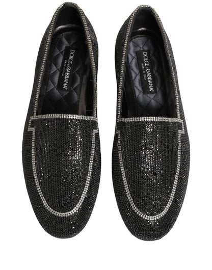 Dolce & Gabbana Black Crystal Embellished Men Loafers Shoes