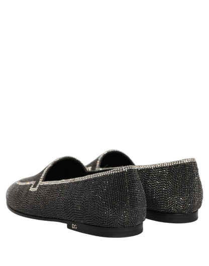 Dolce & Gabbana Black Crystal Embellished Men Loafers Shoes