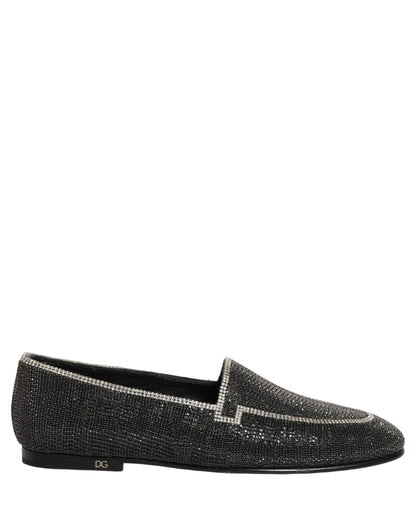 Dolce & Gabbana Black Crystal Embellished Men Loafers Shoes
