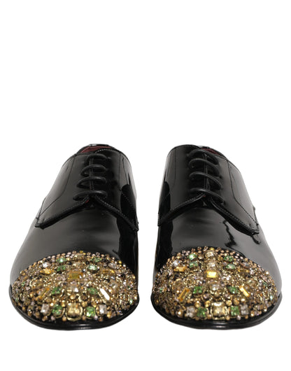 Dolce & Gabbana Black Embellished Men Derby Dress Formal Shoes