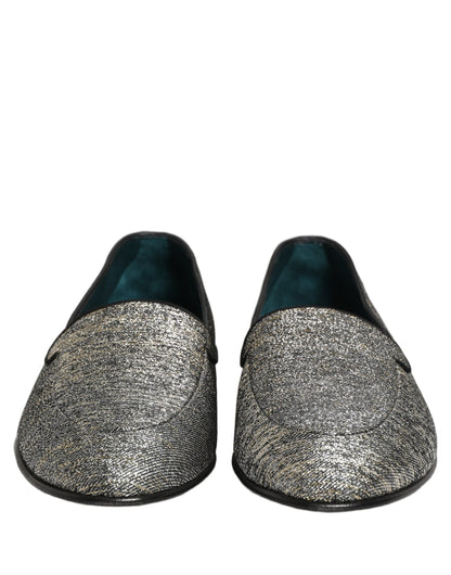 Dolce & Gabbana Gray Lurex Glitter Men Dress Loafers Shoes