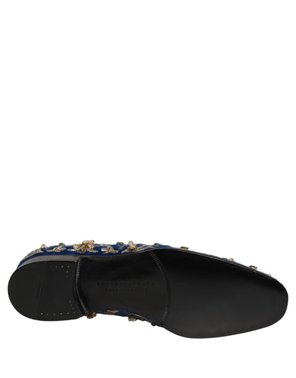Dolce & Gabbana Blue Velvet Embellished Dress Loafers Shoes
