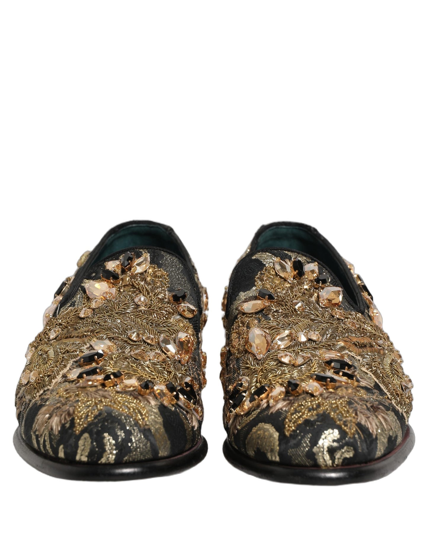 Dolce & Gabbana Black Velvet Embellished Dress Loafers Shoes