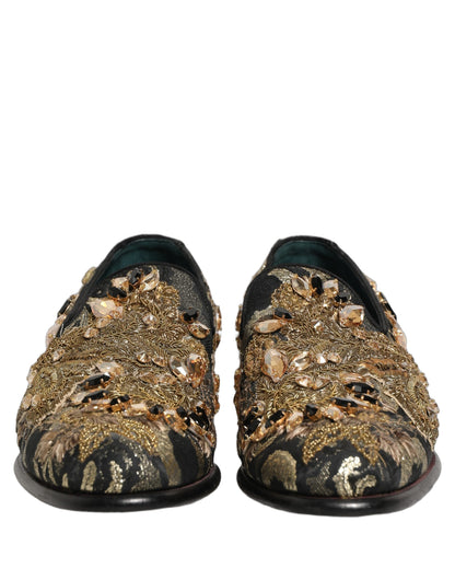 Dolce & Gabbana Black Velvet Embellished Dress Loafers Shoes