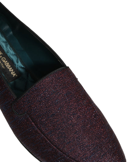 Dolce & Gabbana Maroon Glitter Lurex Logo Dress Loafers Shoes