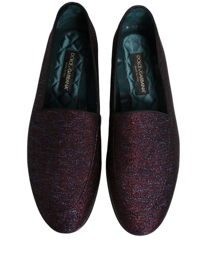 Dolce & Gabbana Maroon Glitter Lurex Logo Dress Loafers Shoes