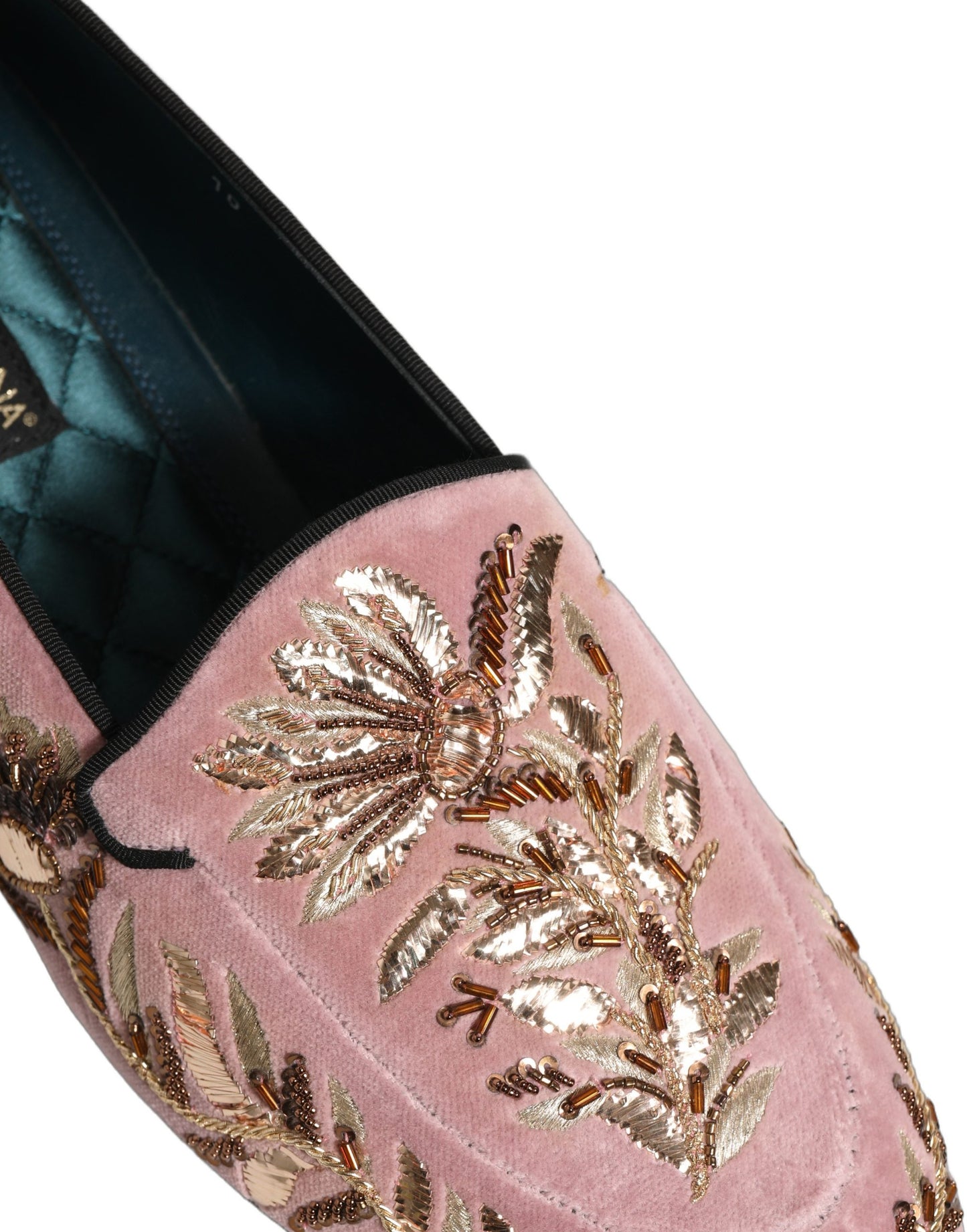 Dolce & Gabbana Pink Velvet Floral Embroidery Loafers Shoes
