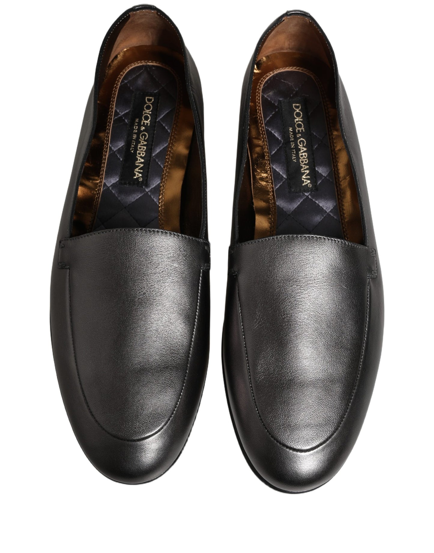 Dolce & Gabbana Silver Leather DG Logo Slip On Loafers Shoes