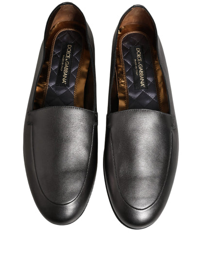 Dolce & Gabbana Silver Leather DG Logo Slip On Loafers Shoes