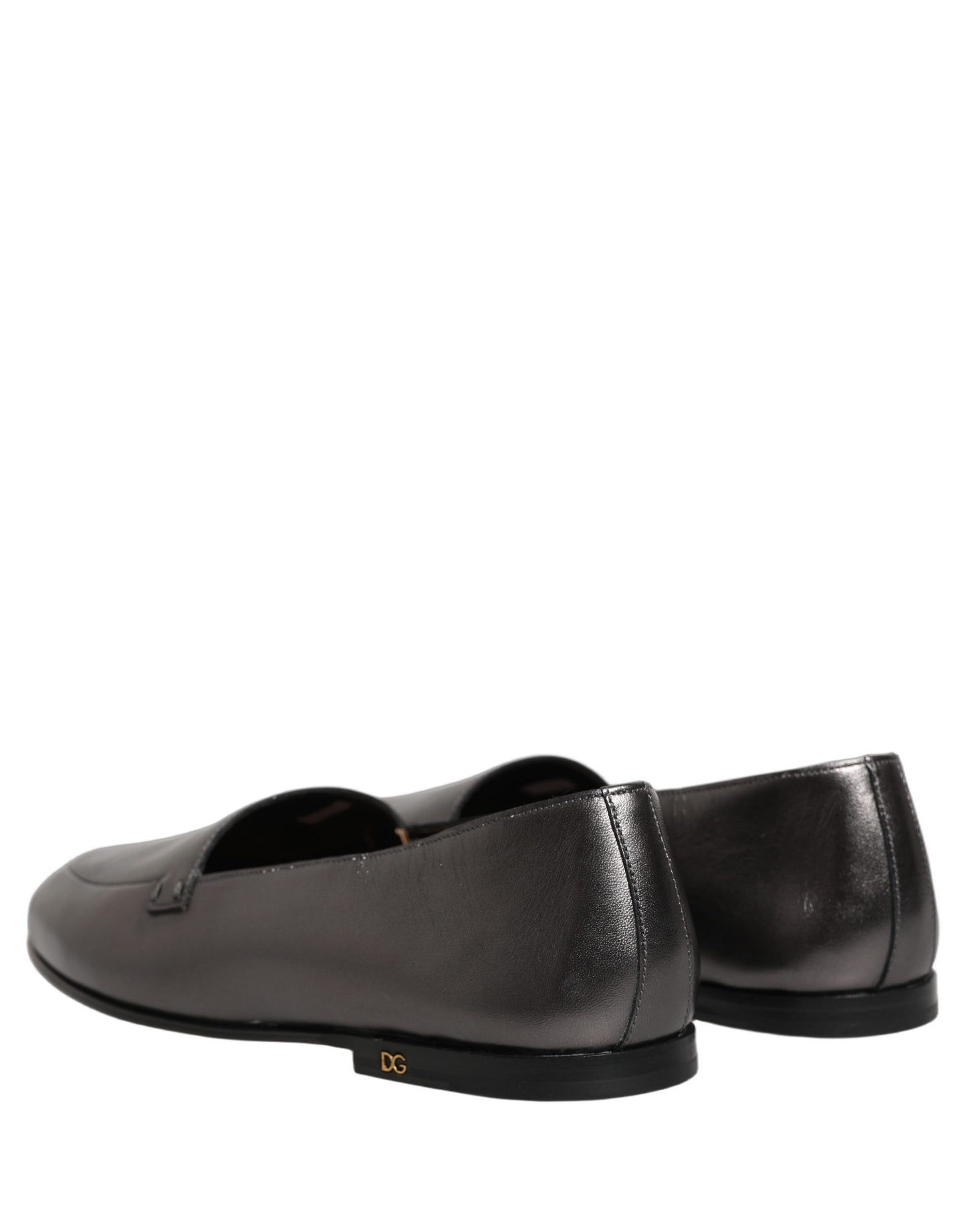 Dolce & Gabbana Silver Leather DG Logo Slip On Loafers Shoes
