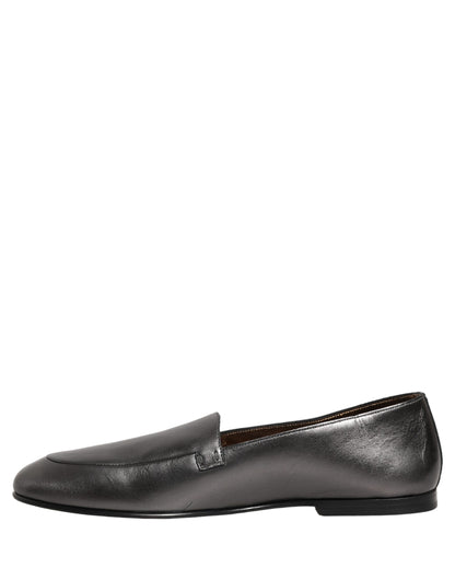 Dolce & Gabbana Silver Leather DG Logo Slip On Loafers Shoes