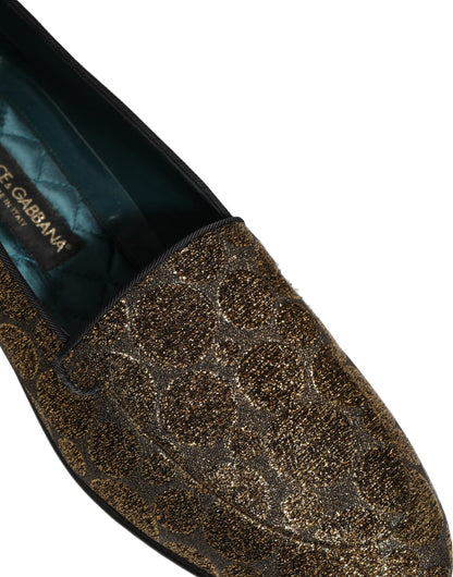Dolce & Gabbana Gold Lurex Glitter Men Slip On Loafers Shoes