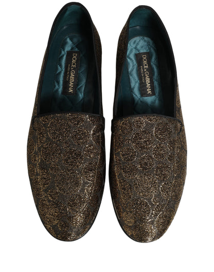 Dolce & Gabbana Gold Lurex Glitter Men Slip On Loafers Shoes