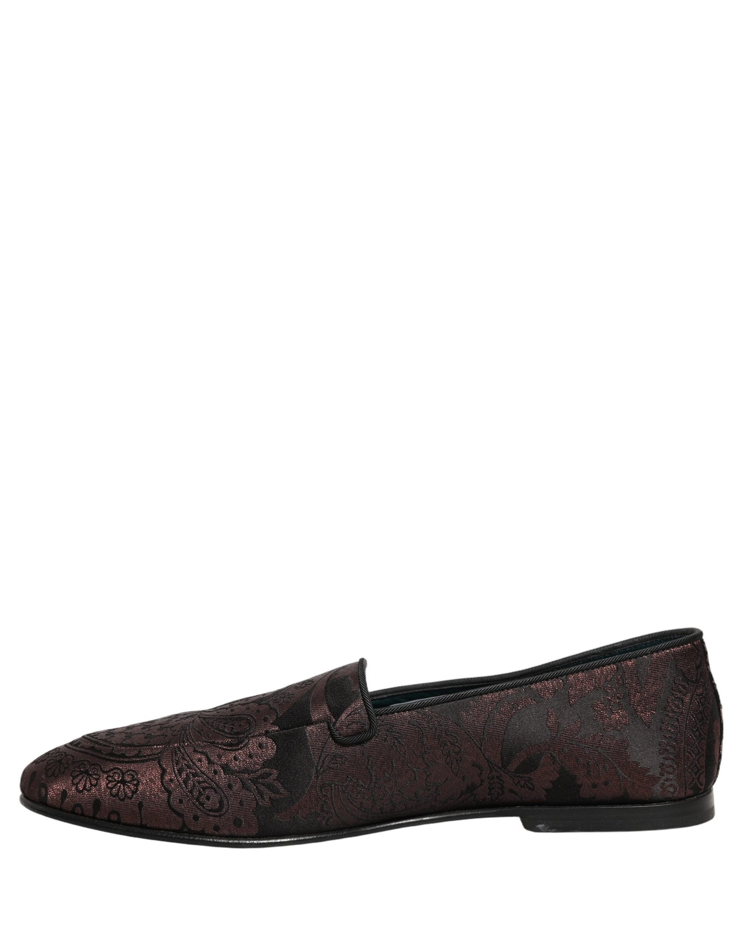 Dolce & Gabbana Maroon Jacquard Leather Slip On Loafers Shoes
