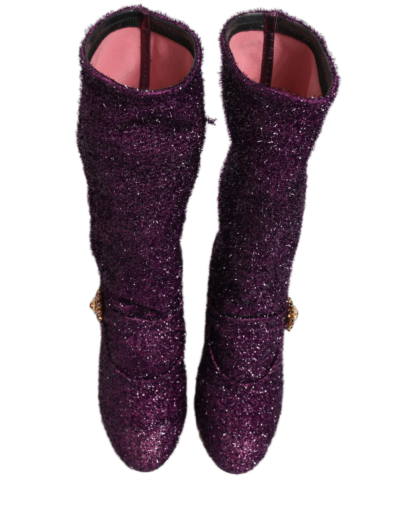 Dolce & Gabbana Purple Crystal Lurex Fantasy High Boots Shoes