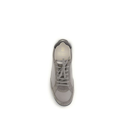 Brunello Cucinelli Gray Calf Leather Bos Taurus Sneakers