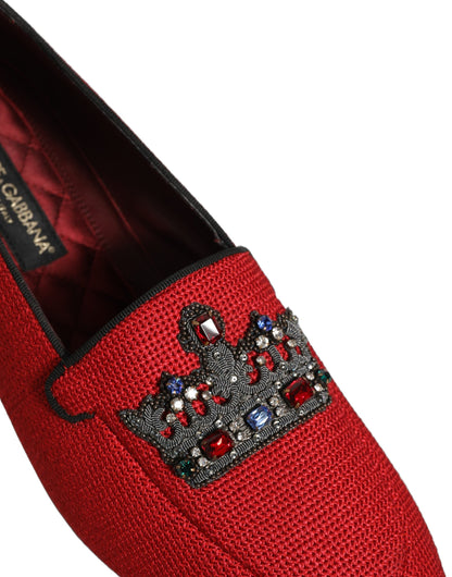 Dolce & Gabbana Red Crown Embellished Dress Loafers Shoes