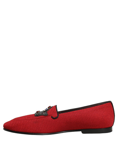 Dolce & Gabbana Red Crown Embellished Dress Loafers Shoes