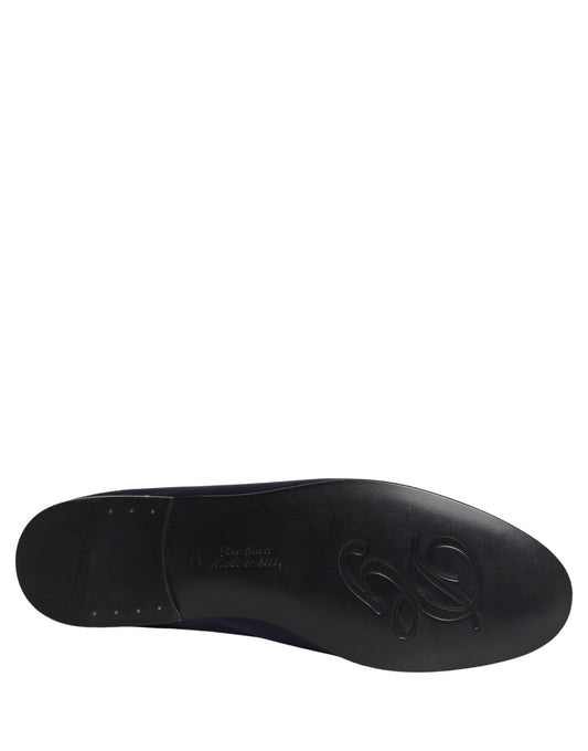 Dolce & Gabbana Navy Blue Satin DG Logo Dress Loafers Shoes