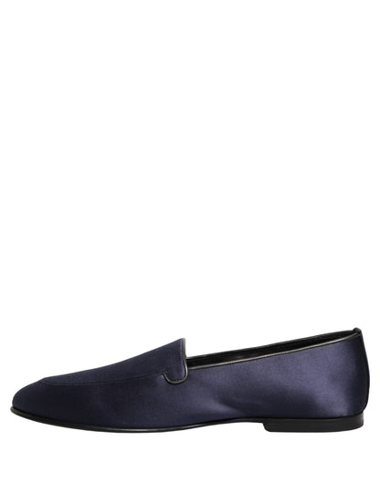 Dolce & Gabbana Navy Blue Satin DG Logo Dress Loafers Shoes