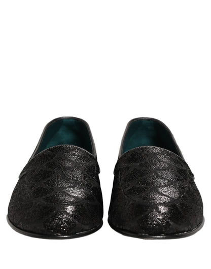 Dolce & Gabbana Black Glitter Brocade Men Dress Loafers Shoes