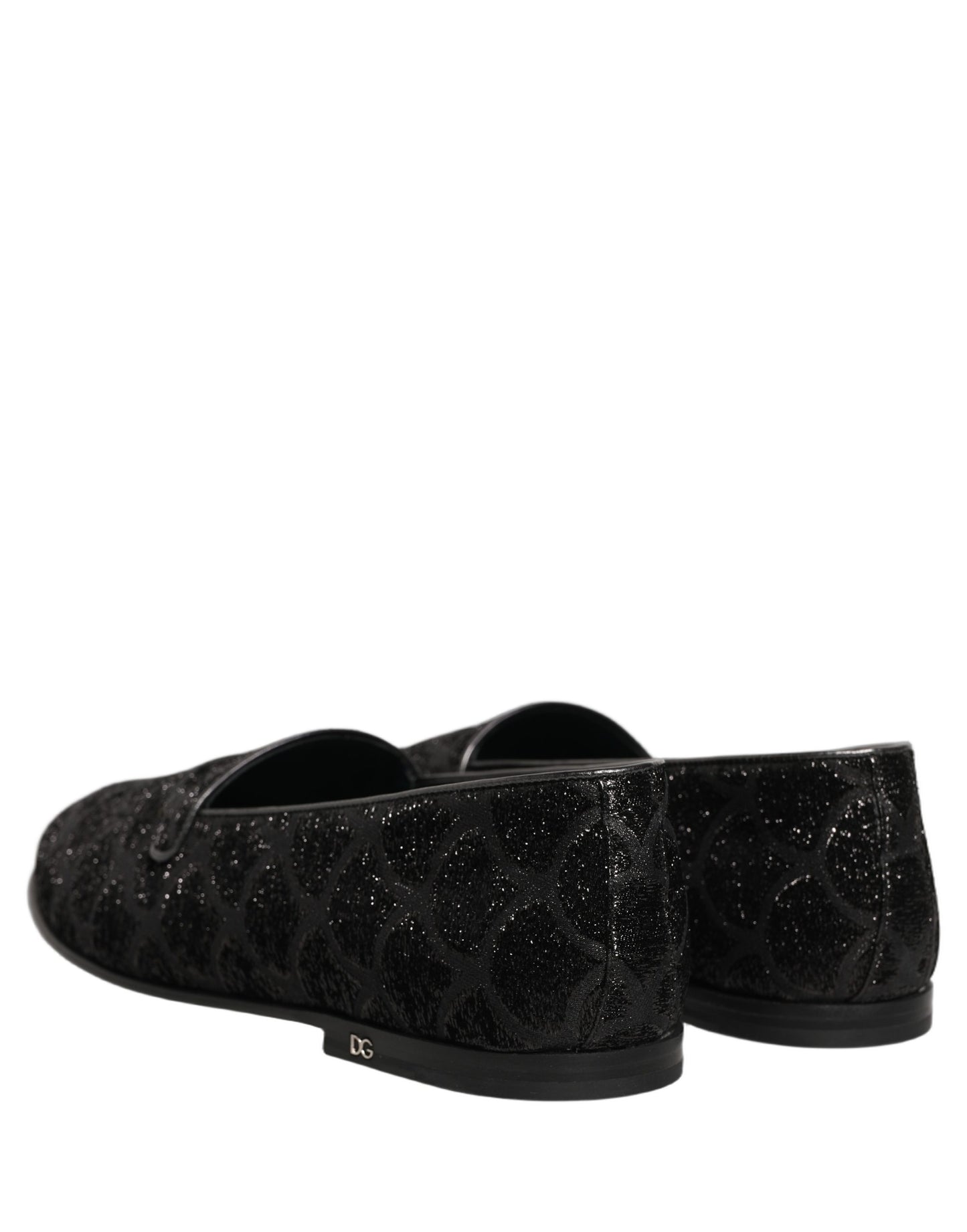 Dolce & Gabbana Black Glitter Brocade Men Dress Loafers Shoes
