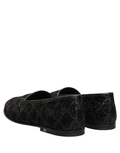Dolce & Gabbana Black Glitter Brocade Men Dress Loafers Shoes