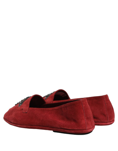 Dolce & Gabbana Red Suede Cross Slip On Dress Loafers Shoes