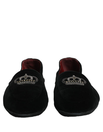 Dolce & Gabbana Black Crown Embellished Dress Loafers Shoes