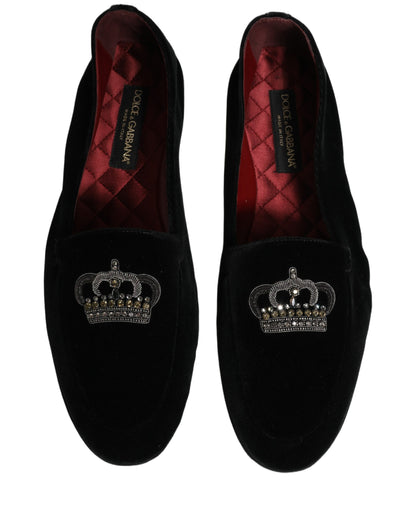 Dolce & Gabbana Black Crown Embellished Dress Loafers Shoes