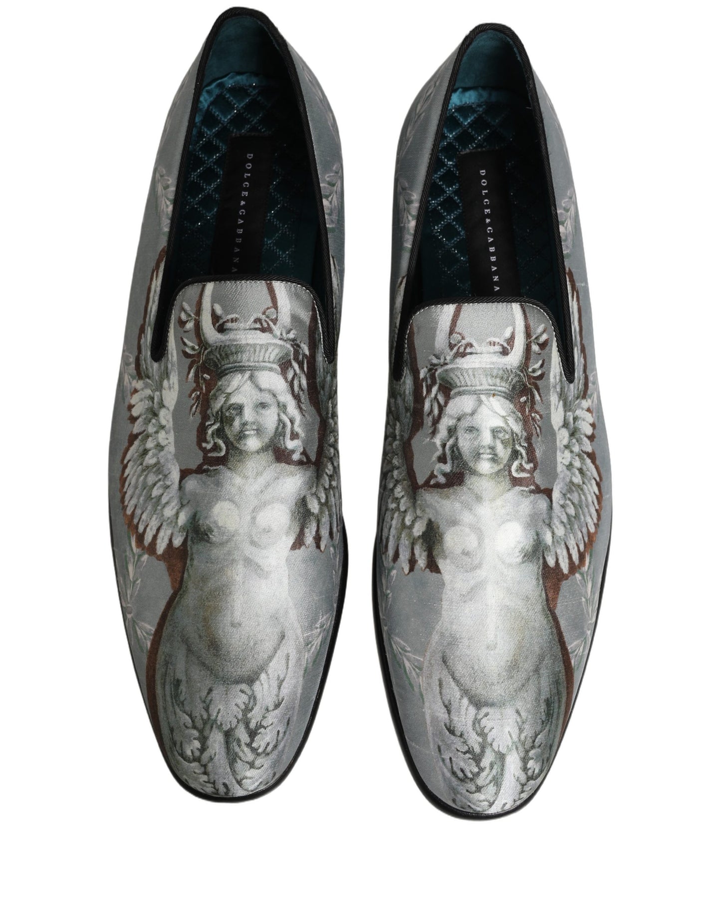 Dolce & Gabbana Gray Baroque Angel Velvet Men Loafers Shoes