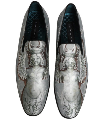 Dolce & Gabbana Gray Baroque Angel Velvet Men Loafers Shoes