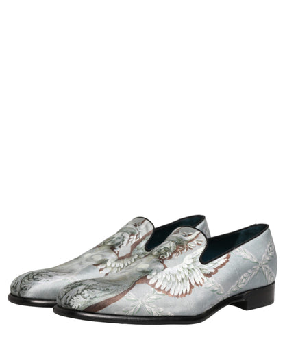 Dolce & Gabbana Gray Baroque Angel Velvet Men Loafers Shoes