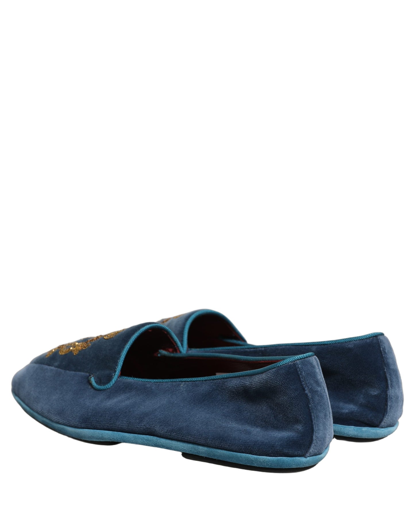 Dolce & Gabbana Blue Velvet Crown Embroidery Loafers Shoes