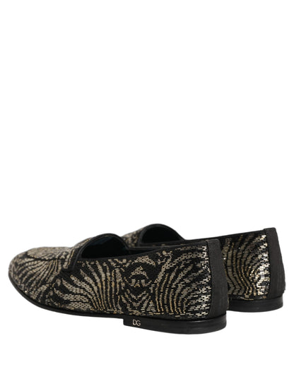 Dolce & Gabbana Black Silver Embellished Dress Loafers Shoes