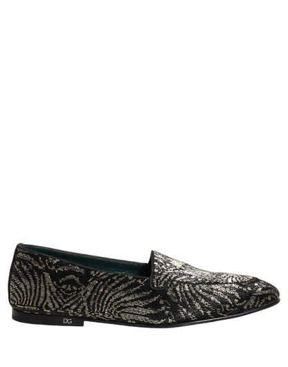 Dolce & Gabbana Black Silver Embellished Dress Loafers Shoes